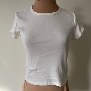 Reformation Ribbed White Cropped Crew Neck Cotton Short Sleeve T-Shirt EUC Sz M